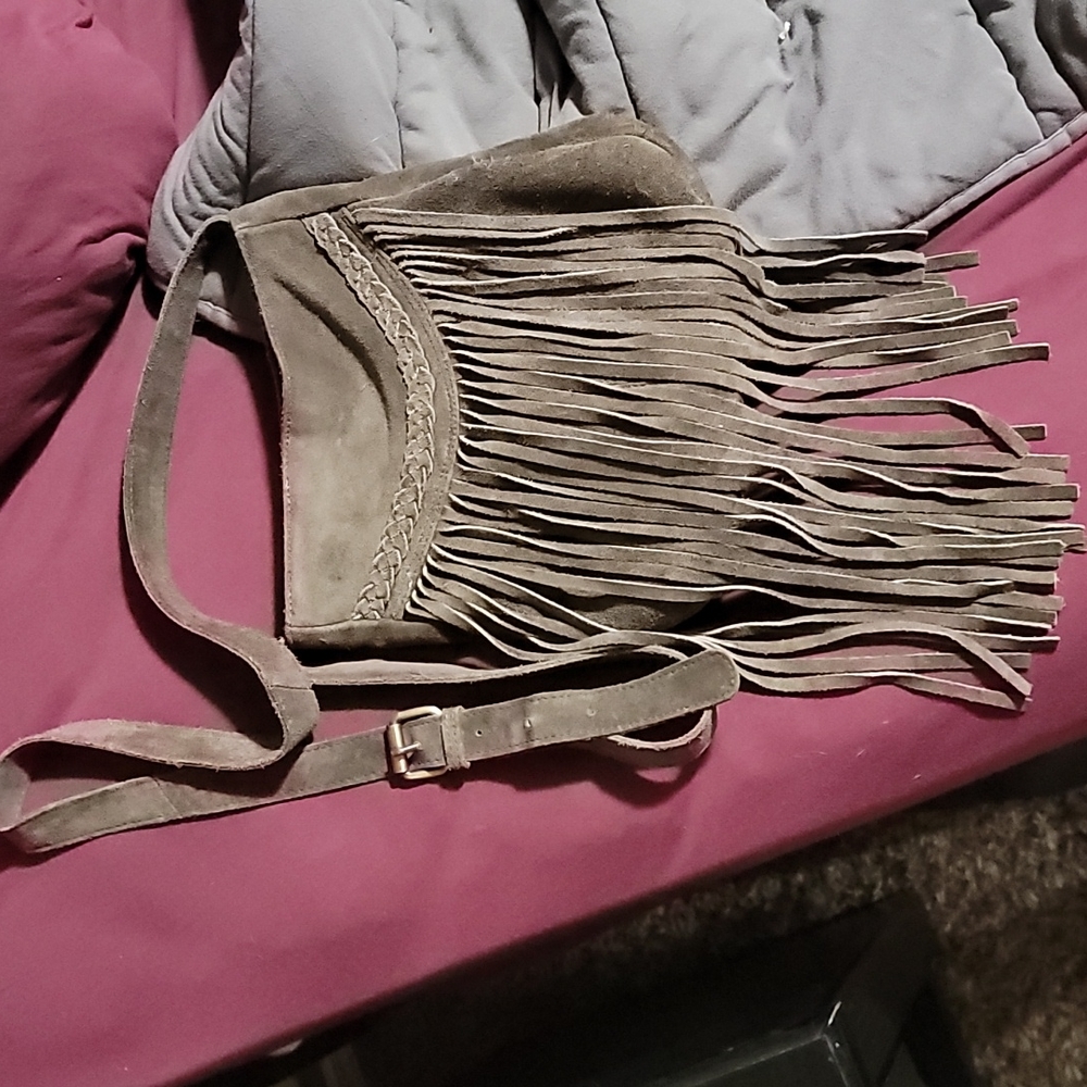 Adjustable suede fringe purse
